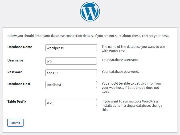 WordPress Settings page during installation.