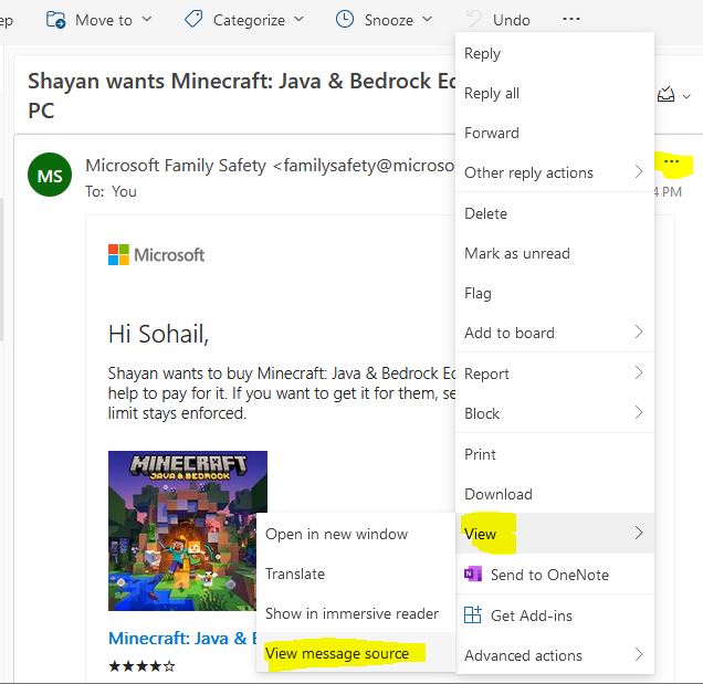 How to view Outlook.com raw message.