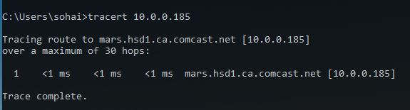 Windows tracert output for localhost