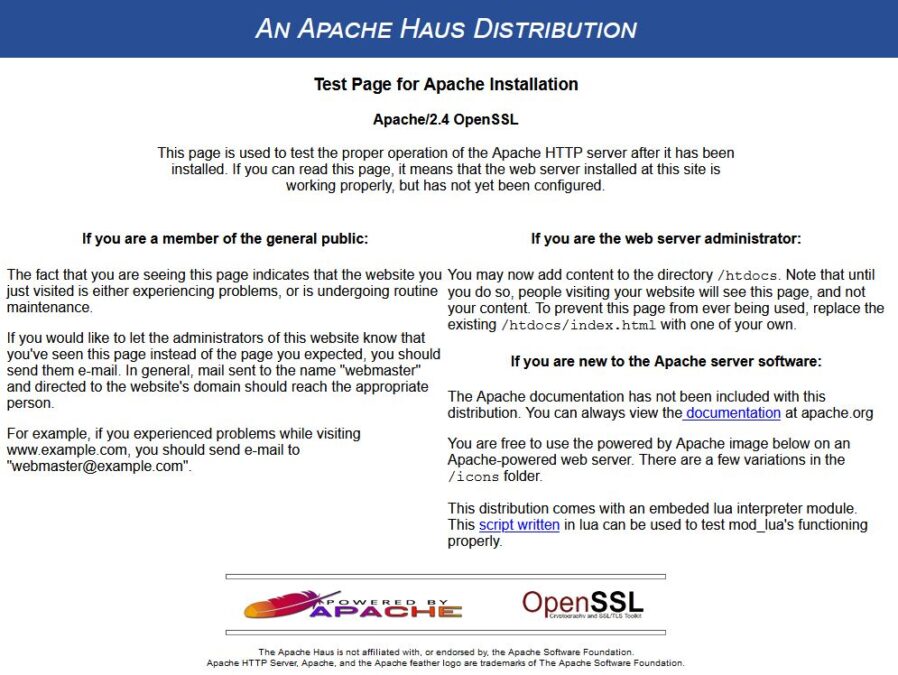 Apache Haus default web page