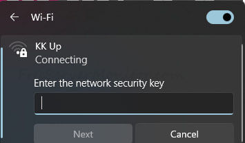 Enter Windows Network Key Dialog